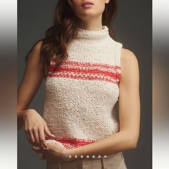 Pilcro Nautical Mock-neck Keyhole Sweater Top - Picture 1 of 7